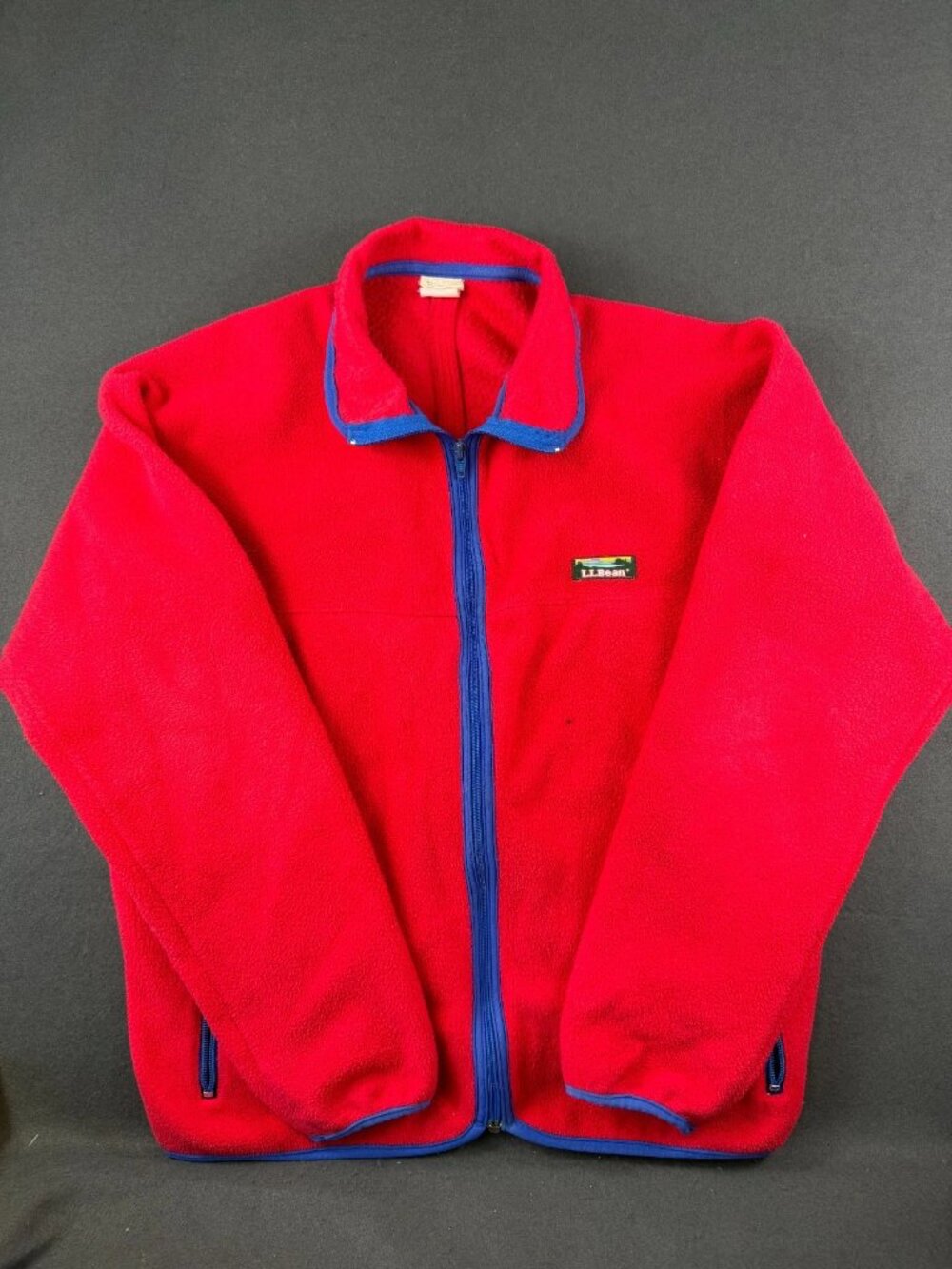 Vintage 90s L.L. Bean Mens Red Fleece Jacket Full Zip Retro Grunge Long Sleeve